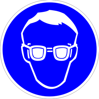 M01 работать в защитных очках (пластик, 200х200 мм) - Знаки безопасности - Предписывающие знаки - Магазин охраны труда Протекторшоп